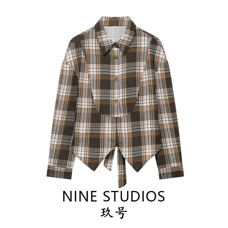 

Женское приталенное платье NINE ZAR с длинным рукавом, клетчатым принтом, декоративным узлом на талии, из хлопка и полиэстера, весна-лето