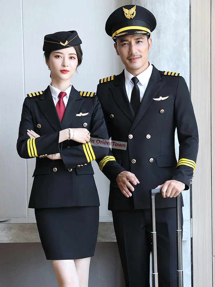 Man and Woman Military Drum Team Suit High-Speed Railway Airlines Flight Attendant Garment Student Pilot Captain Work Uniform