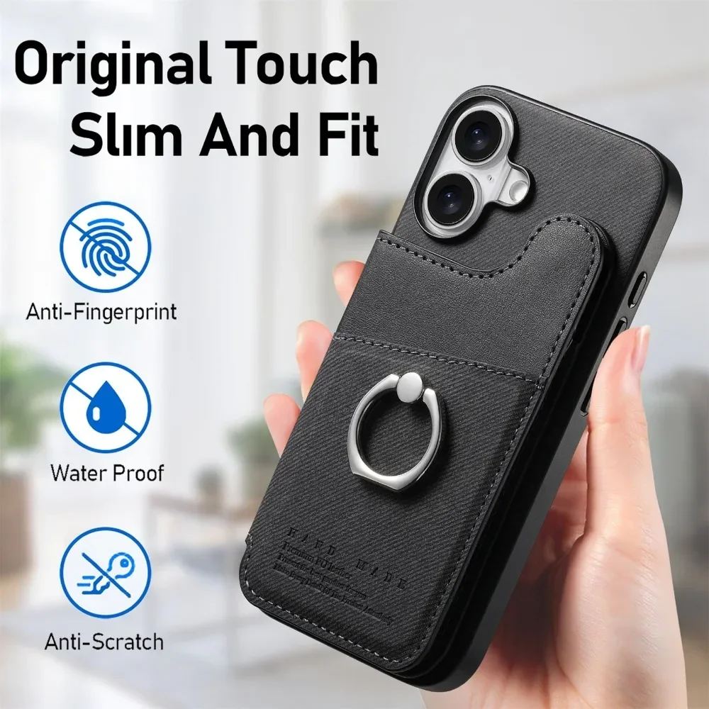 Flip-Wallet mit Kartenhalter RFID-blockierende Handyhülle für iPhone 18 17 16 15 14 Plus 13 12 Pro Max Ring-Lederhalterung – Detail 13