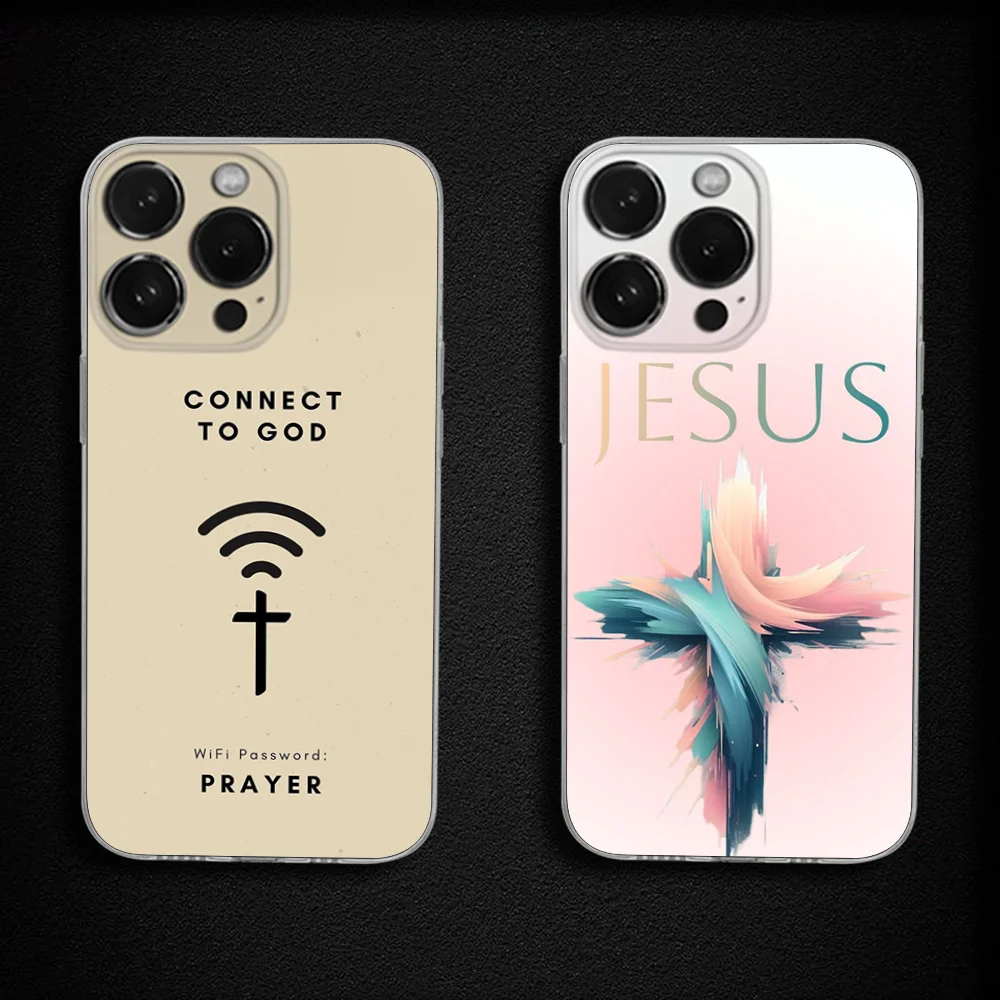 

Bible Jesus Christian Cross Phone Case For iPhone 16,15,14,13,12,11 Plus,Pro,Max,XR,XS,X,Plus,SE,Mini Transparent Soft Cover