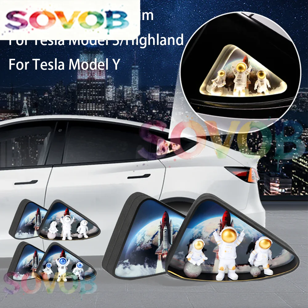 RGB Car Rear Window Triangle LED Ambient Light Trim For Tesla Model 3 Y 2017–2024 Highland 2025 2026 Interior Decoration Accs