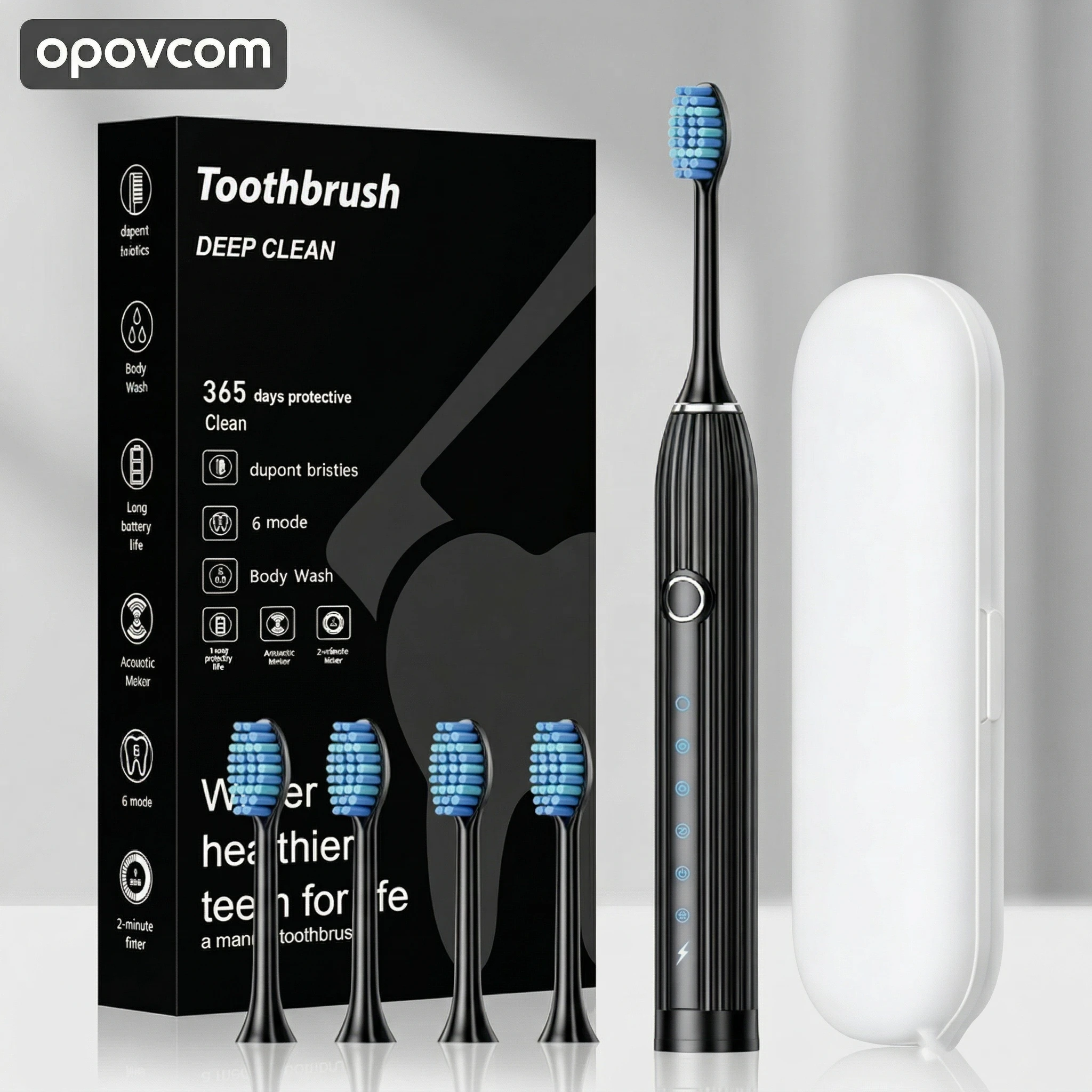 

Sonic Electric Toothbrush for Adults 6 Modes IPX7 Waterproof Dupont Soft Bristles 4 Replacement Heads Travel Case Smart Timer