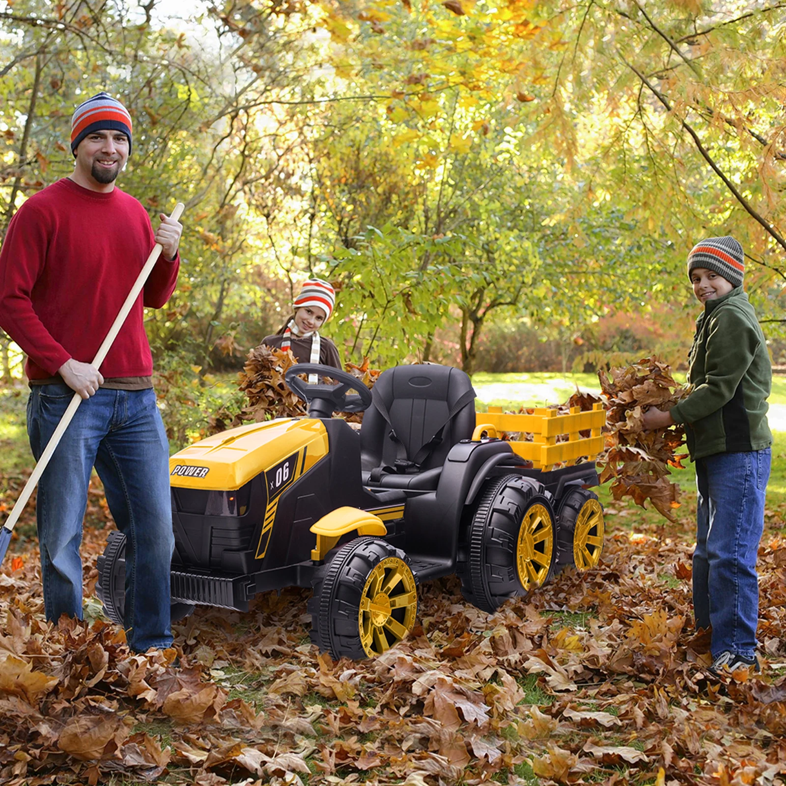 Kids Ride On Tractor with Trailer, 12V Battery Powered Electric Car Vehicle Toys with Dual Motors, Remote Control for Boys Girls