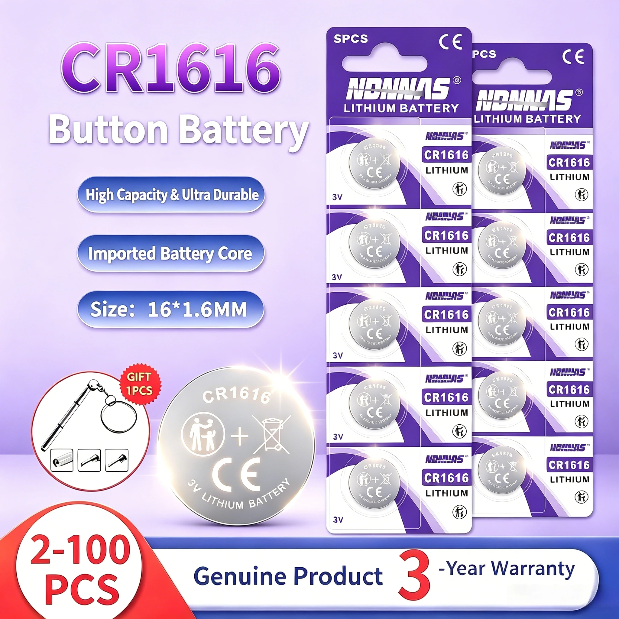 1-100 Stück 50mAh CR1616 3V Lithium-Batterie Hochwertige Knopfzellen CR 1616 DL1616 BR1616 für Uhren Autoschlüssel CR1616 Batterien