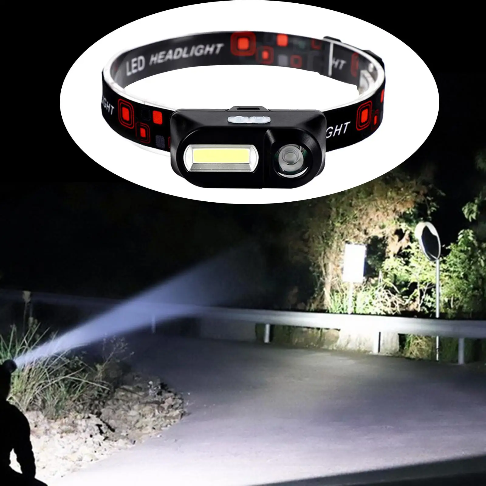 Lightweight LED Headlight USB Outage COB Head Torch Head Light Work Headlamp