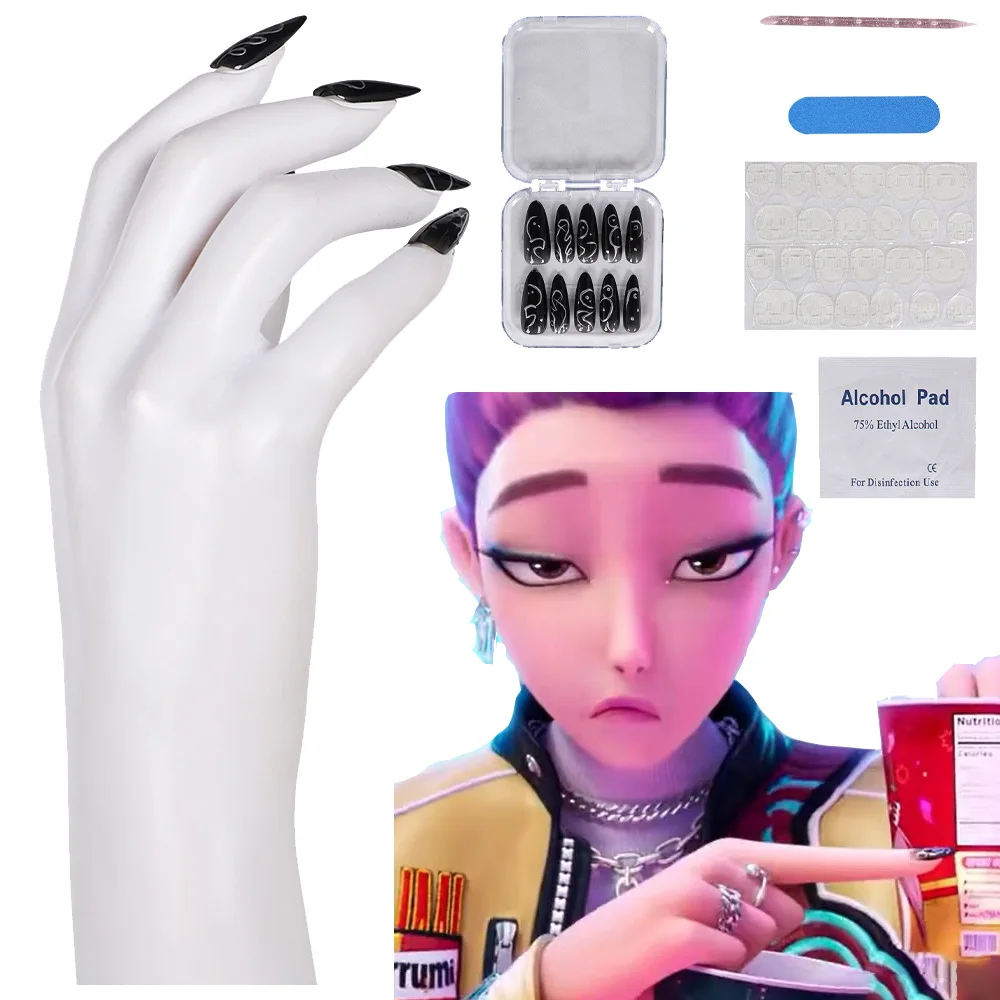 

KPOP Rumi Cosplay Fake Nails Demons Cartoon TV Hunter Roleplay Nail Art for Women Girls Group Halloween Costume Accessories