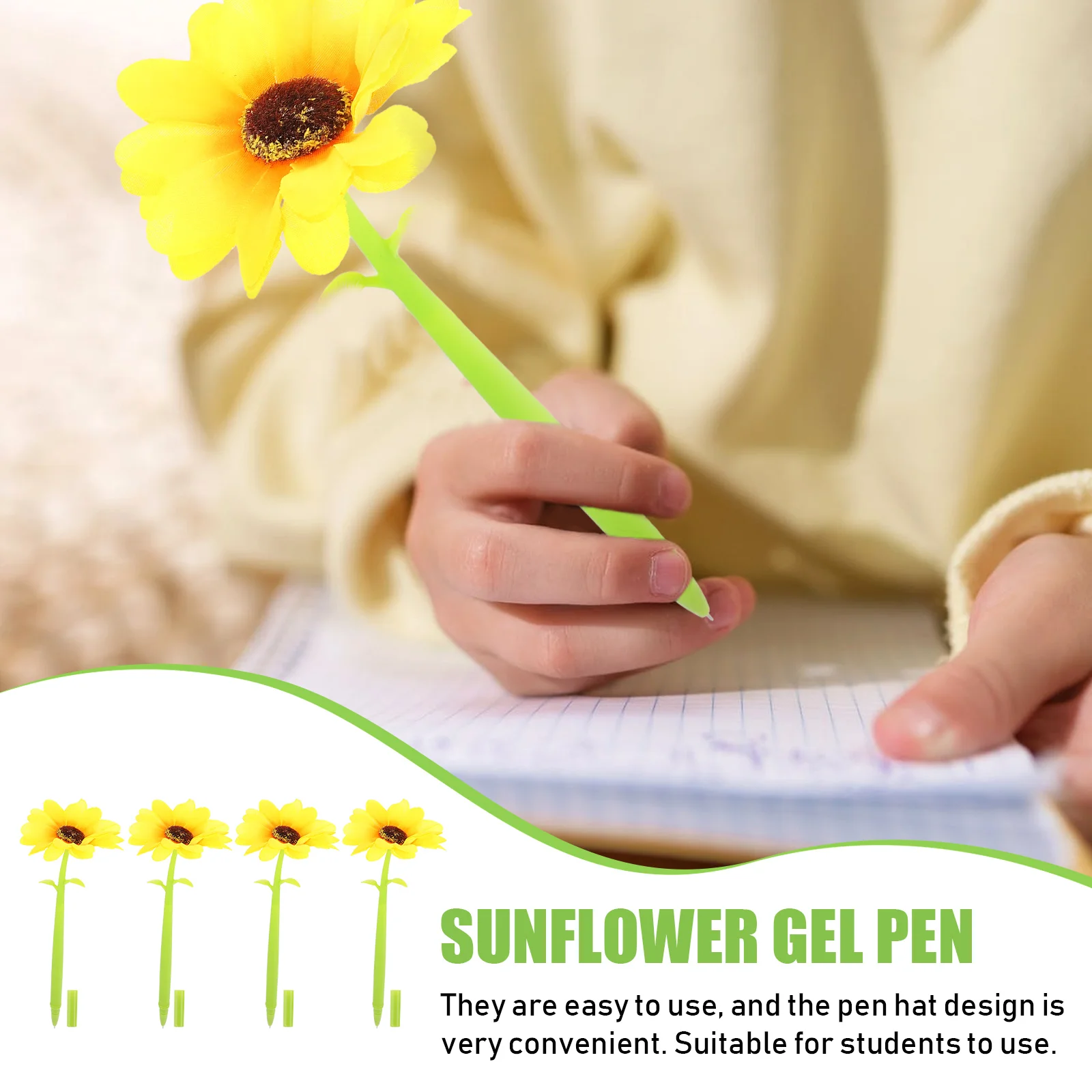 

4 Pcs Pens Sunflower Design Black Core Smooth Writing Office School Office Sign Pens Stationery Students Supplies