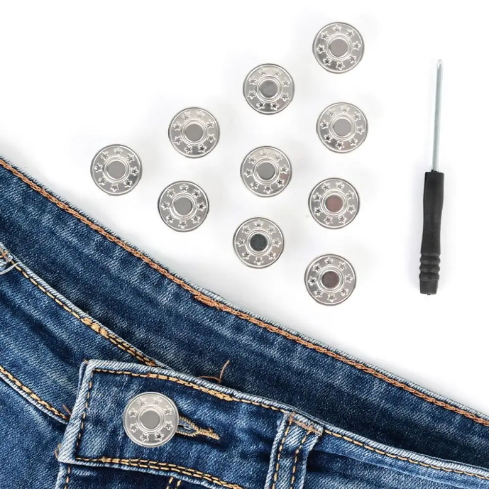 10Pcs/pack With Screwdriver Jeans Buttons Nail Free Clothing Pants Waist Extenders Button 17mm Sewing Accessories Waist Buckle