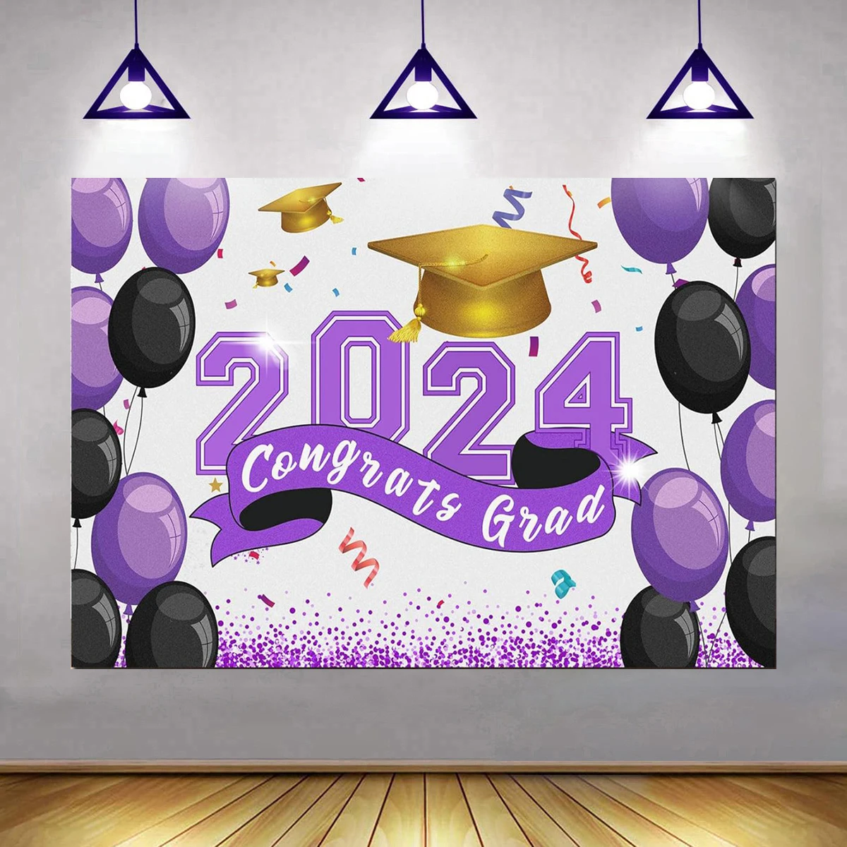 

Graduation Party Backdrops Class of 2024 Congratulation Graduate Golden Glitter Balloon Celebration Photography Background Props