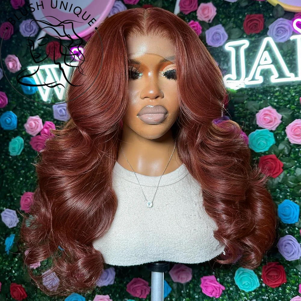 Reddish Brown Body Wave Lace Front Wigs Copper Red 13x4 Lace Front Wigs 180% Density Glueless Wig Auburn Brown Synthetic Hair