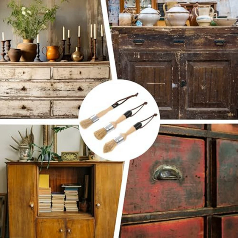 3 Pack Chalk Paint Brushes Kit For Furniture Reusable Flat And Round Chalk Paint Brushes Set For Folk Art Home Decor