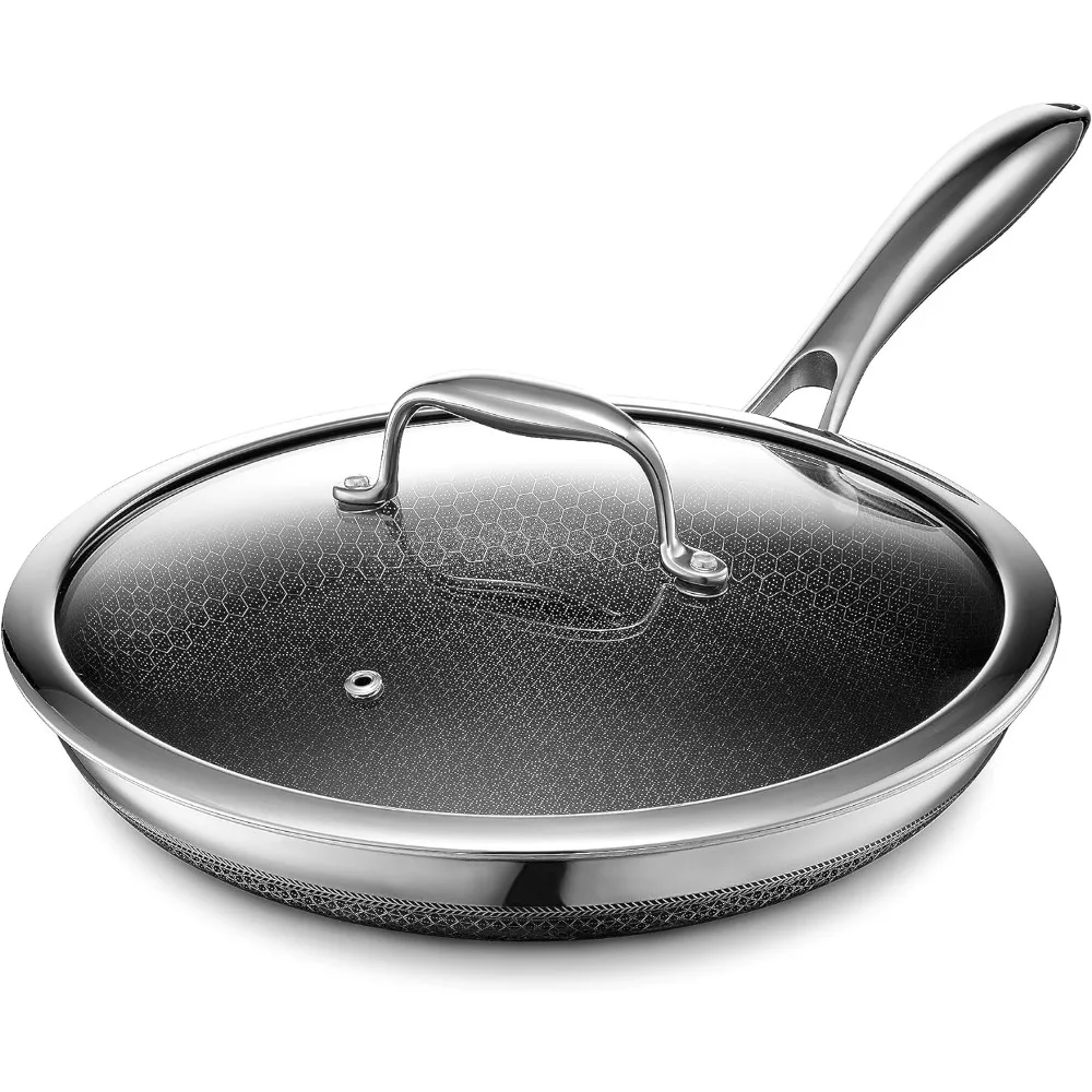 Hybrid Nonstick 10-Inch Fry Pan with Tempered Glass Lid, Stay-Cool Handle, Dishwasher and Oven Safe, Induction Ready