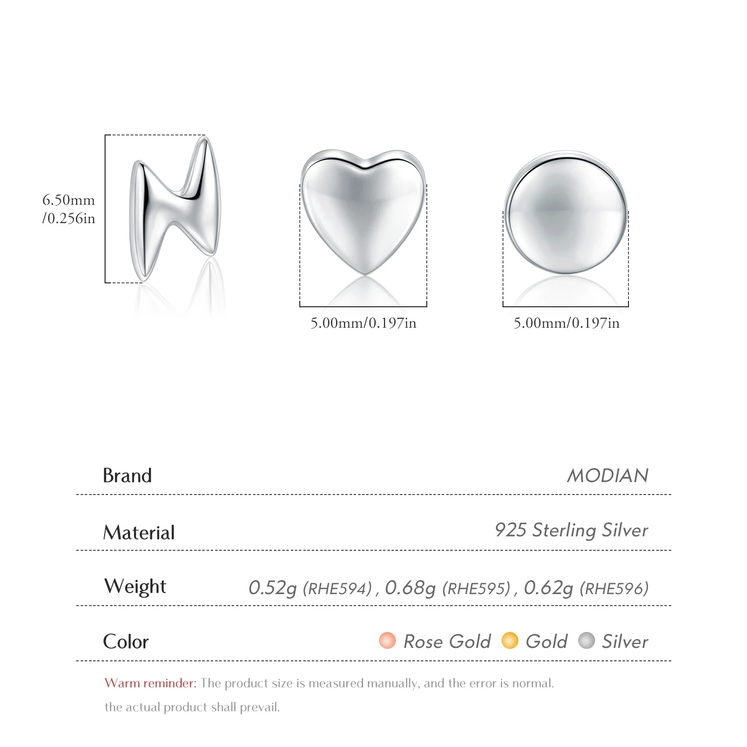 Modian Hot Sale 100% 925 Sterling Silver Cute Small Hearts Stud Earrings For Women Fashion Round Luxury Lightning Fine Jewelry