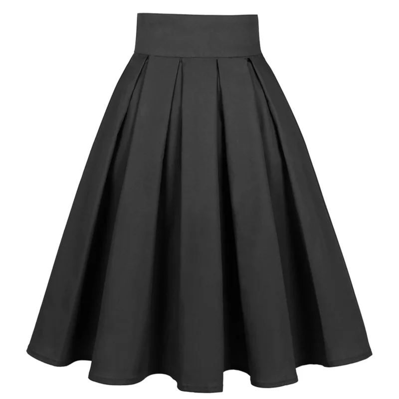 2024 Gothic Pinup Rockabilly Solid Cotton Black Casual Skirt French Style High Waist 50s 60s Retro Vintage Swing Pleated Skirts