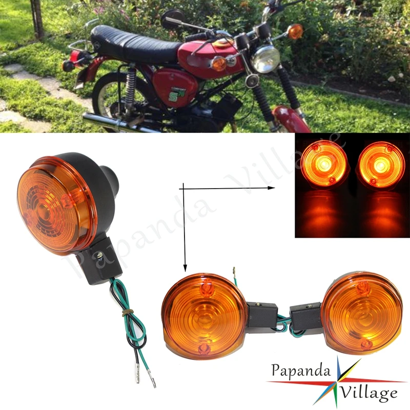 2Pair Motorcycle 12V Filaments Turn Signal Blinker Amber Flash Lights Front Indicator Lamp For Simson S50 S51 S70 Motorbikes