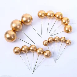 10Pcs Cake Topper Gold Silver Ball Happy Birthday Cake Topper DIY Cupcake Flag Wedding Decor Christmas Ball Birthday Decoration