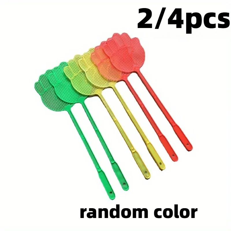 2/4pcs Assorted Color Long Handle Fly Swatters, Made from Sturdy Plastic, Perfect for Summer Mosquito Control. random color.