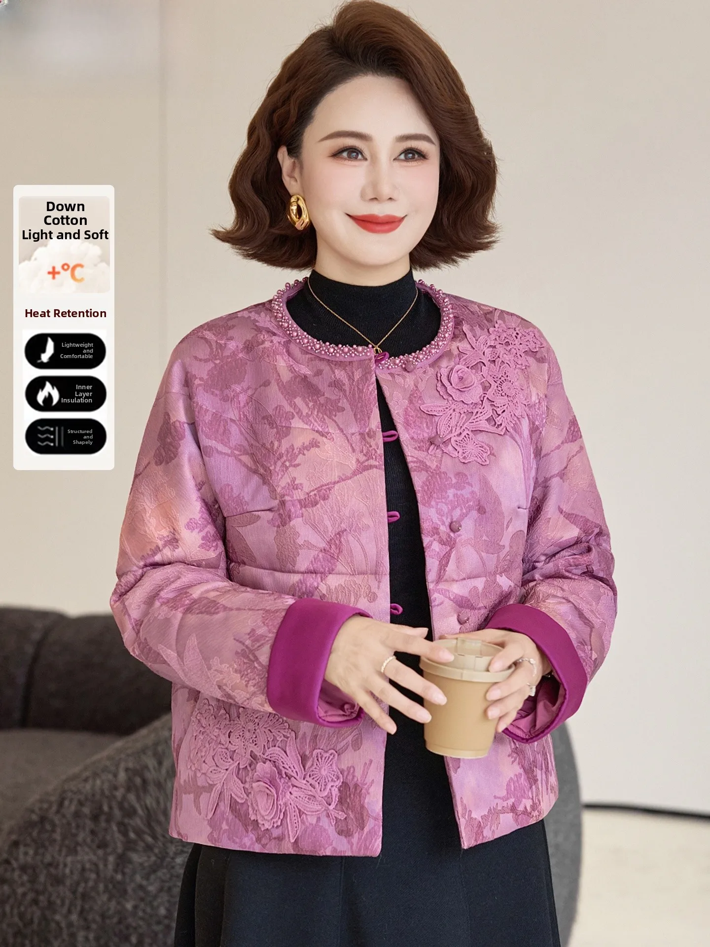 

New Chinese Sle Winter Coat Cotton Puffer Jaet National Faion ly Women's Autumn Winter Small Fraance Sle Cotto...