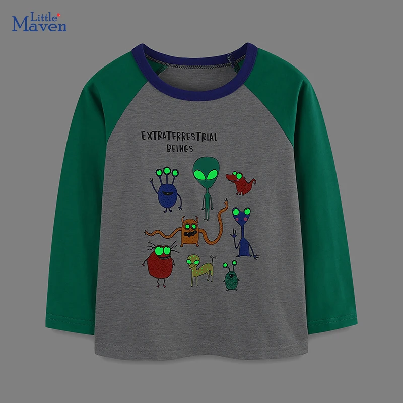 Little maven Children\'s Clothing Autumn Cartoon Luminous Boys Long Sleeves T-shirt Cotton Tops Noctilucent Kids Tops Halloween