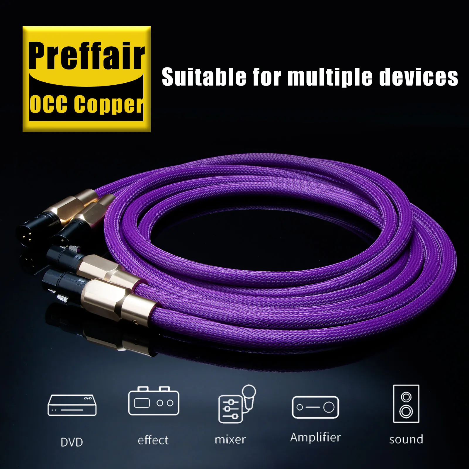 Preffair X423 1 Paar HiFi-Audio-XLR-Kabel aus OCC-Kupfer, einseitig, mit 3-poligen Buchsen- und Steckeranschlüssen – Detail 4