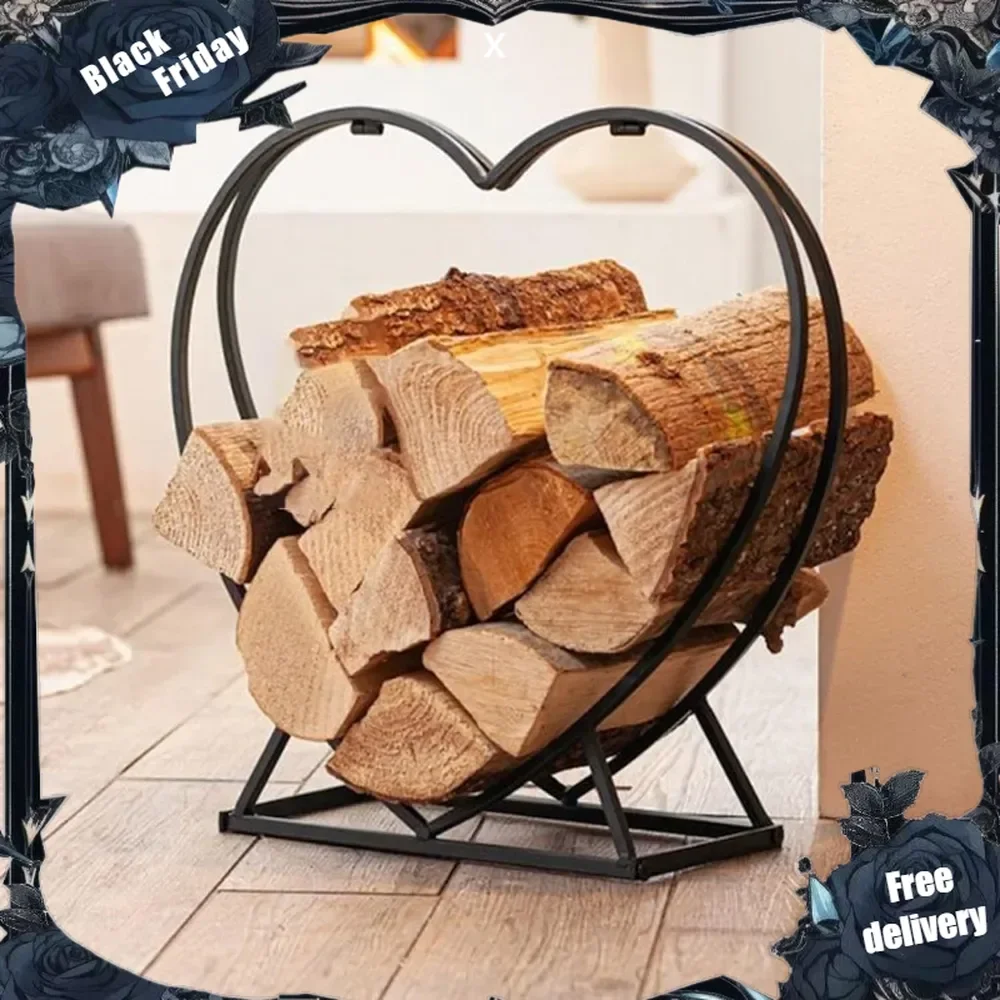 firewood Rack Outdoor Heart-Shaped Indoor Firewood Log Rack, Easy Assemble Rust Proof Fireplace Wood Storage