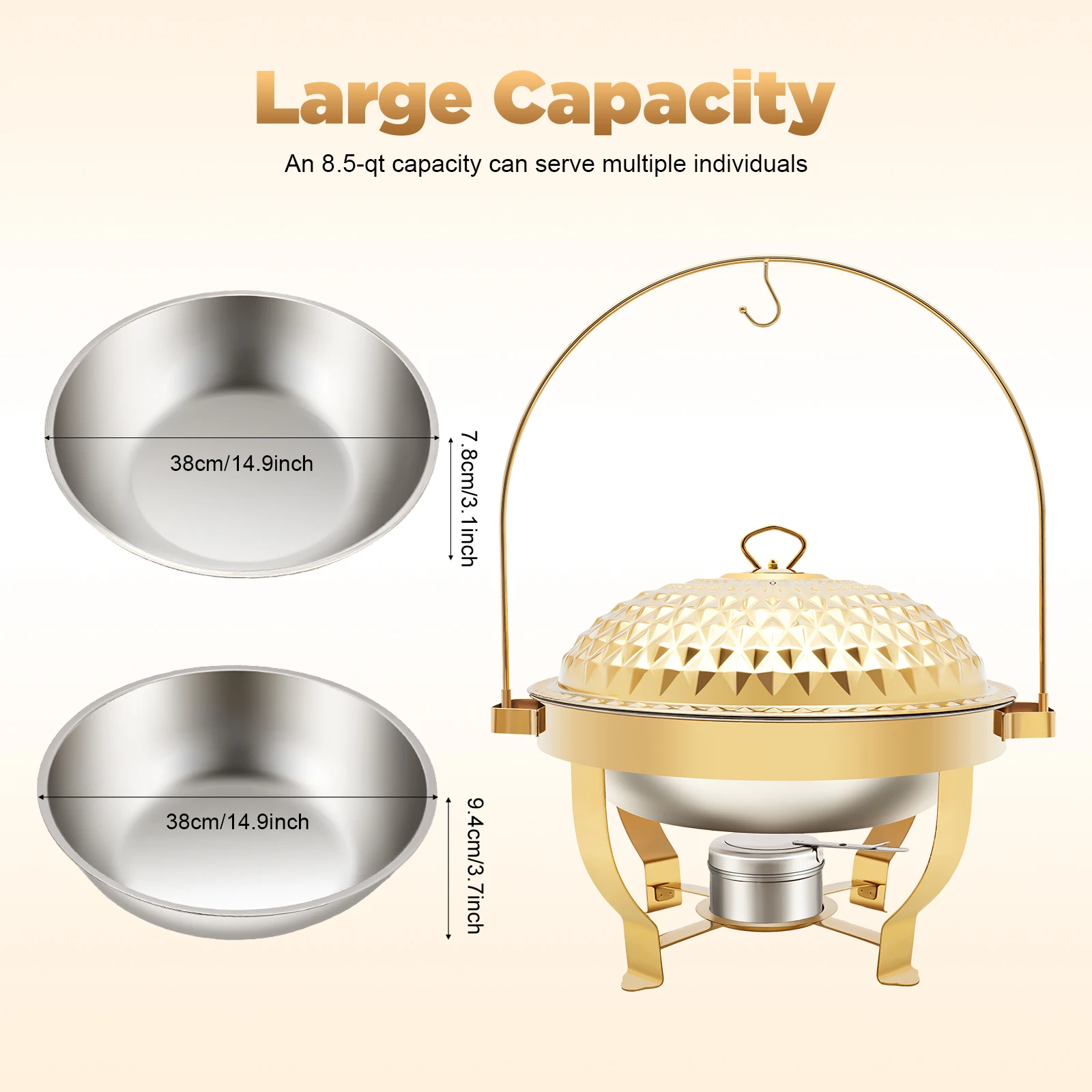 

Hanging Lid Dining Stove Stainless Steel Gold Modern Style Round Countertop Freestanding Dishwasher Safe Dome Lift Off Lid