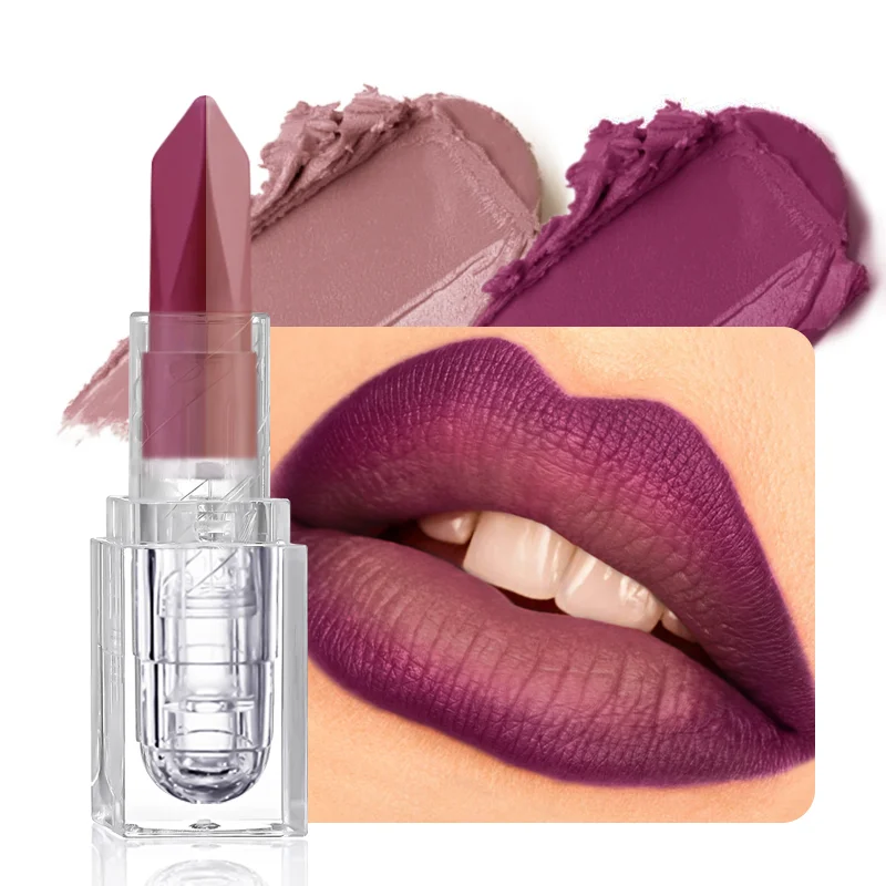 Two‑Tone Matte Lipstick, Diamond Cut Dual Color Lip Stick, Long Lasting Velvet Non‑stick Cup Lip Makeup