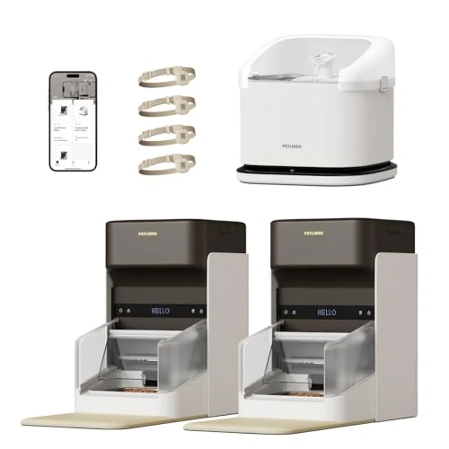 

RFID Automatic Cat Feeder Water Fountain Collar Tag Activated Wi-Fi Programmable Combo with Cat Recognition Diet Tracking Perso