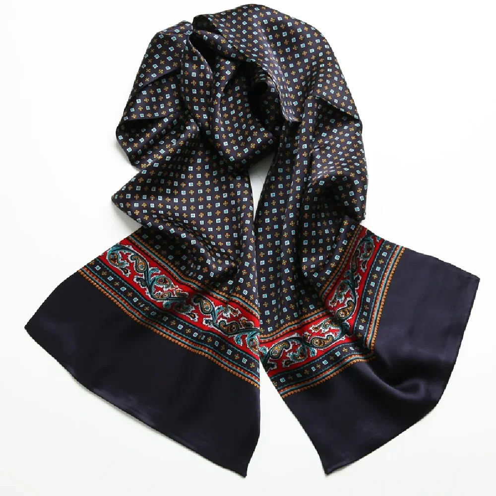 Men\'s 100% Mulberry Silk Scarf Double Layer Long Neckerchief Office Business Cravat Blue Black Red