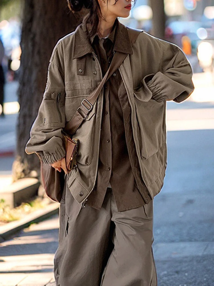 

Ретро-японская свободная повседневная куртка-бомбер унисекс с большим воротником-стойкой, молодежная верхняя одежда