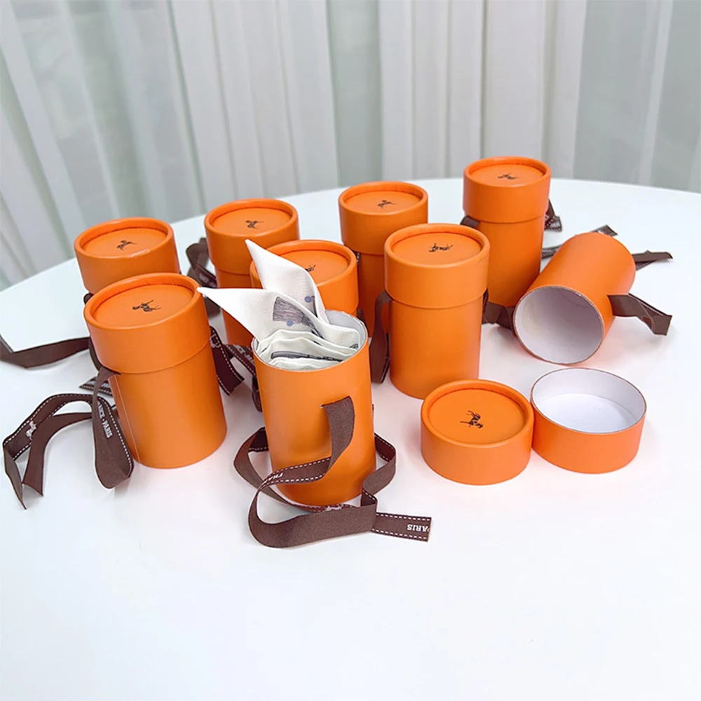 Conjunto con caja de regalo con cinta y bufanda cilíndrica naranja francesa, caja de regalo de Boutique de alta gama, conjunto de regalo preferido, caja de regalo con bufanda de alta calidad