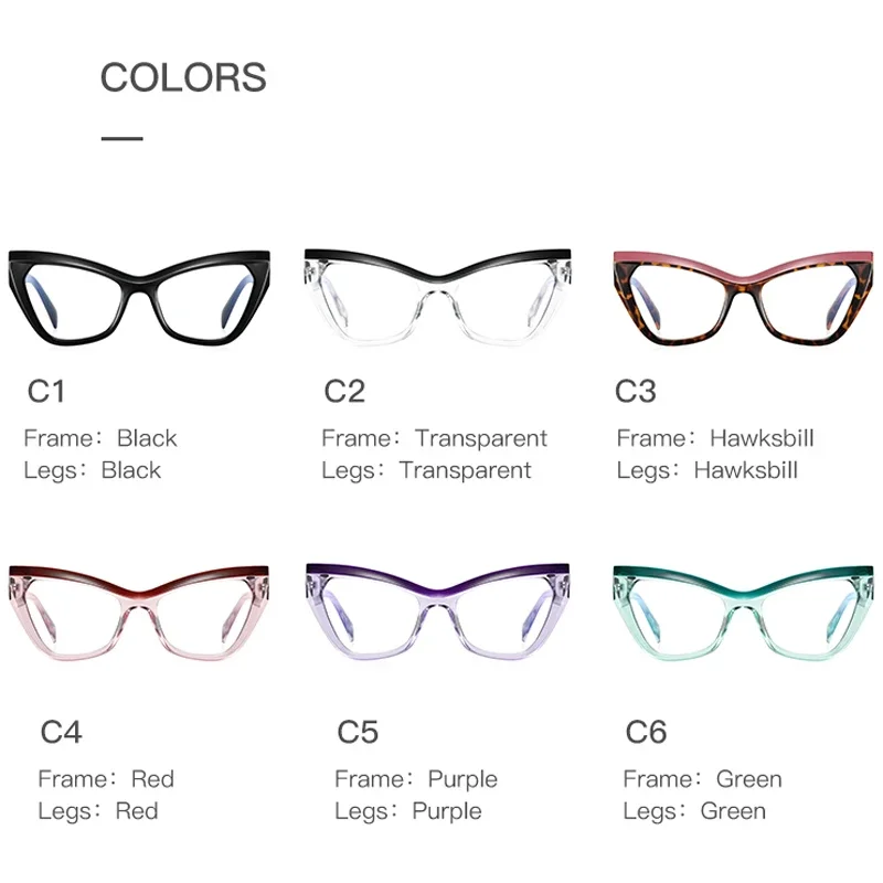 

KIZN Fashion Cat Eye Frame Match colors Discoloration Women Anti Blue Light Myopia Glasses Prescription Eyeglasses -0.50 TO -10