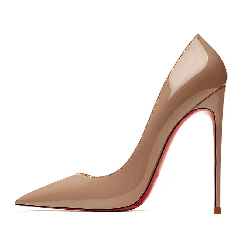 Yuejinlong Luxury Genuine Leather Women Pumps 12cm Super High Stiletto Heels Red Bottom Spring Ladies Shoes