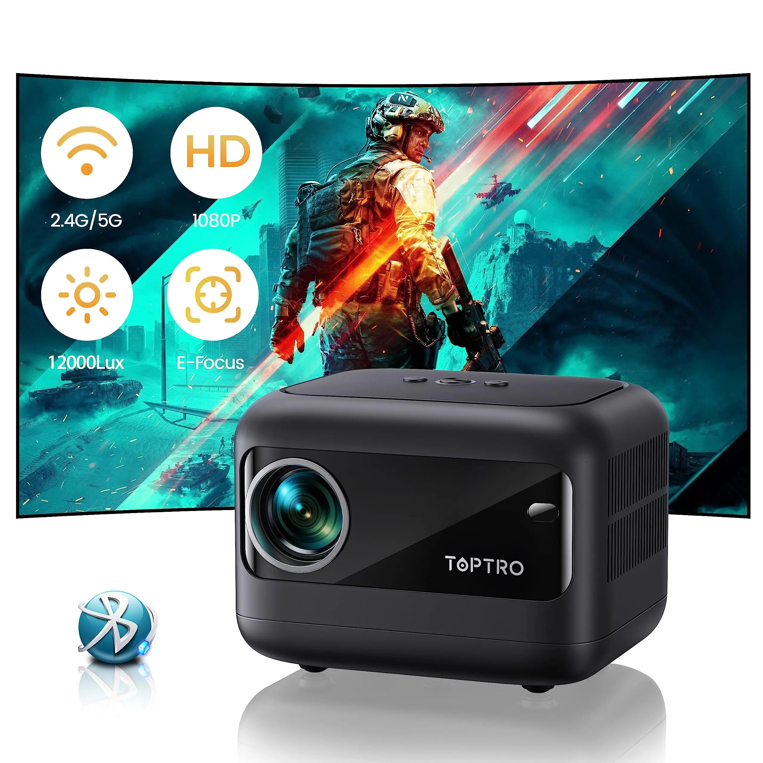 TOPTRO przenośny projektor 1080P Full HD obsługiwane projektory Bluetooth 9500L WIFI z elektrycznym ostropieniem dla kina domowego na zewnątrz