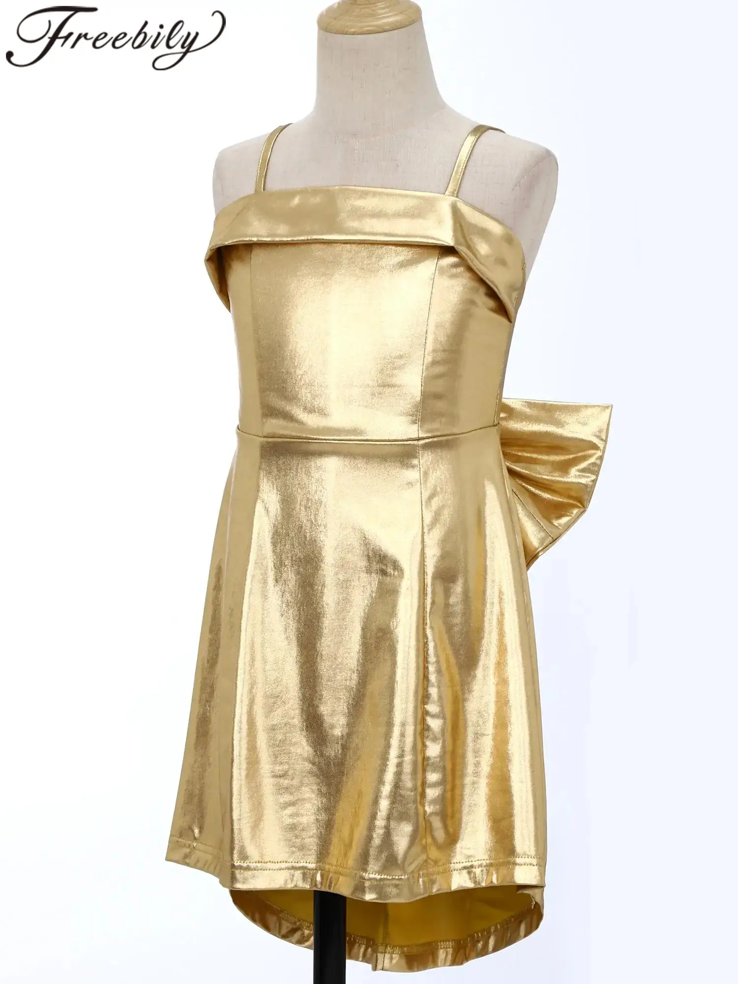 

Girls Prom Dress Kid Ballroom Jazz Dancing Costume Dancewear Ball Gown Party Dress Metallic Shiny Dress Fashion Streetwear