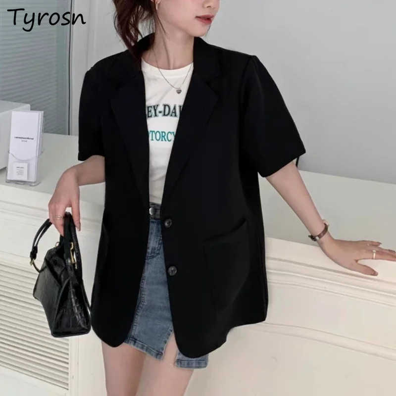 Blazers Women All-match Simple Loose Summer Comfortable Elegant Solid Retro Korean Style Fashion Design Office Lady Leisure New