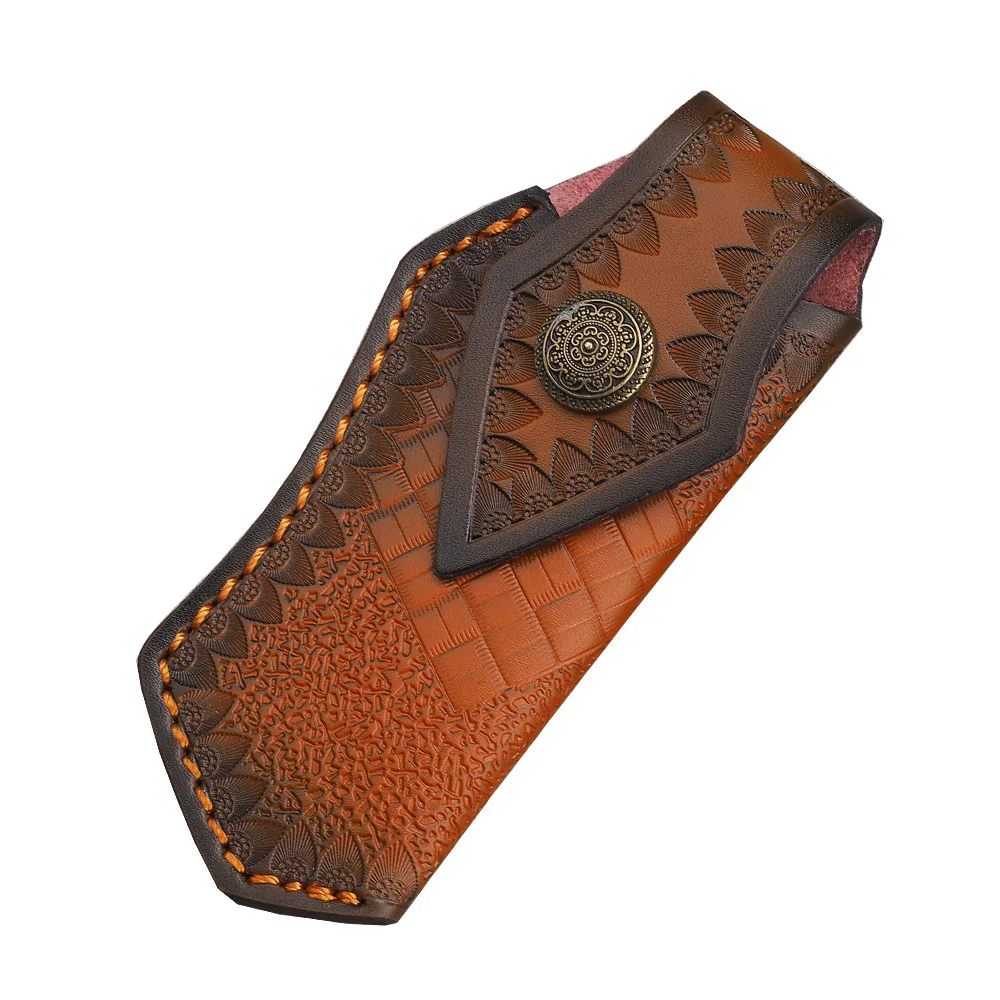 

15cm Foling Knife Embossed Cowhide Scabbard Cover Second Layer Leather Sheath Case Camping Knife Holsters Belt Buckle