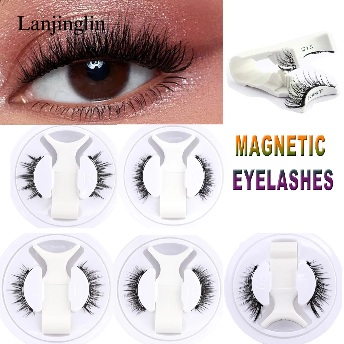 Lanjinglin 3D แม่เหล็กขนตาปลอม Tweezer ชุดเครื่องสําอาง Natural Mink False Lash Professional Eyelash Extension แต่งหน้าเครื่องมือ