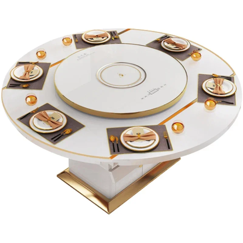 プレミアムライト高級多機能ダイニングテーブルと椅子の組み合わせ暖かいターンテーブル家庭用モダンなシンプルさ