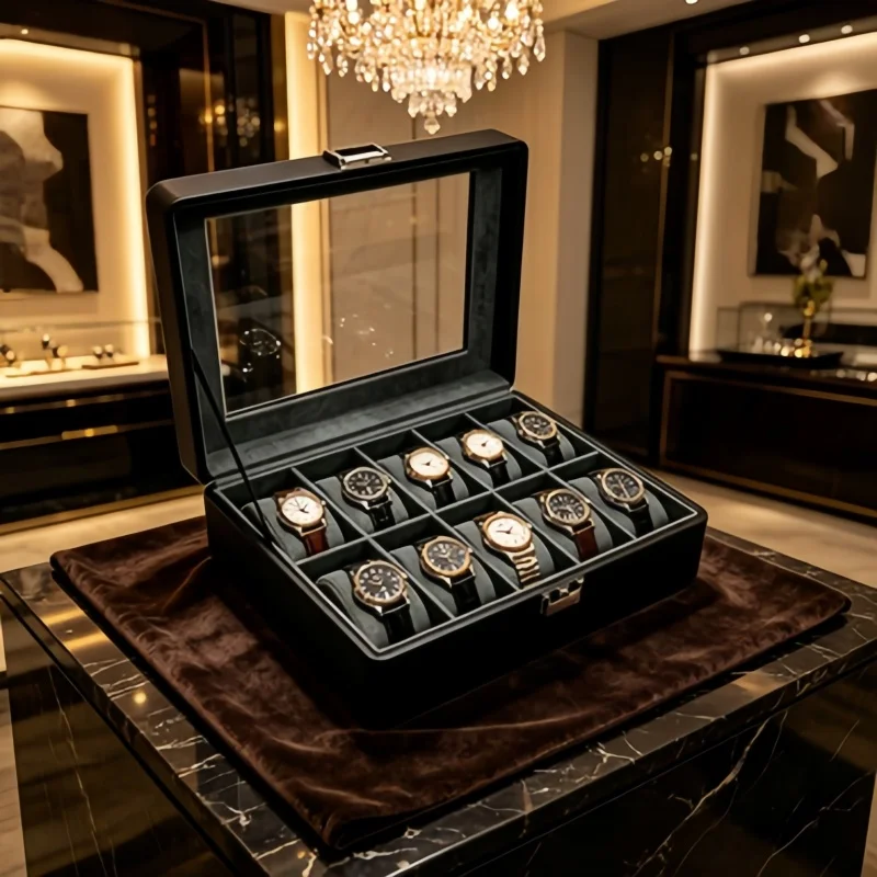 

Best Value 5Pcs Watch Organizer Set, 10 Slot Leather Watch Case + 4 Automatic Closure Storage Bags