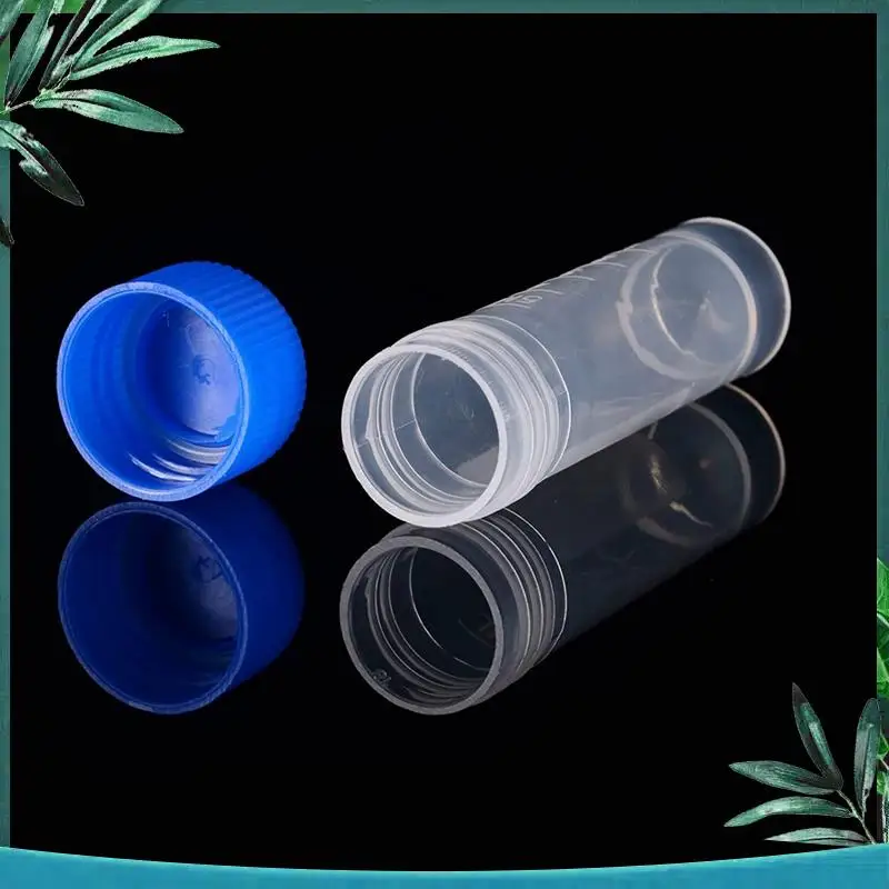200Pcs Graduated Vial Storage Container Test Tubes 5Ml Plastic Blue With Screw Caps