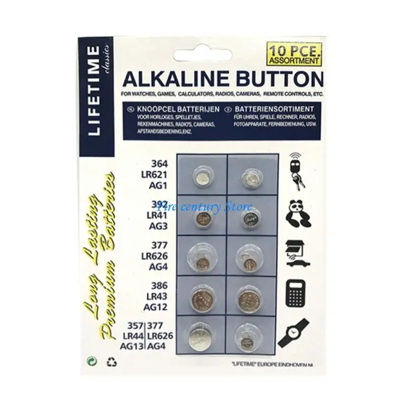 J6PA 10PCS AG4 Alkaline Coin Batteries Watch Button Coin Cell Battery Long lasting Power Mixed Package for Toy & Cameras