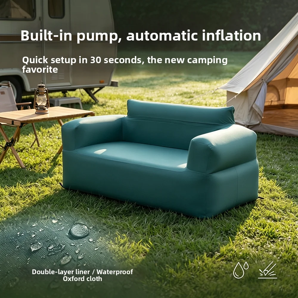 2 Person Inflatable Loveseat Sofa Removable Washable Fabric Cover Built‑in Inflatable Bladder Air Couch Portable Foldable image 2