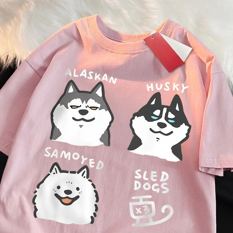 Alaskan Husky Samoyed Sled Dog Print T-Shirt Damen Rundhals Lässige Mode Kurzarm Rundhals T-Shirt Grafik T-Shirts