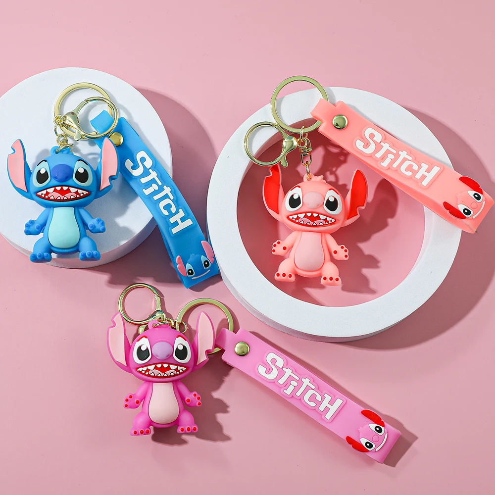 Disney Stitch Cartoon Nähen Silikon Anhänger Schlüsselanhänger, süßer rosa, blau lila Nähen Engel