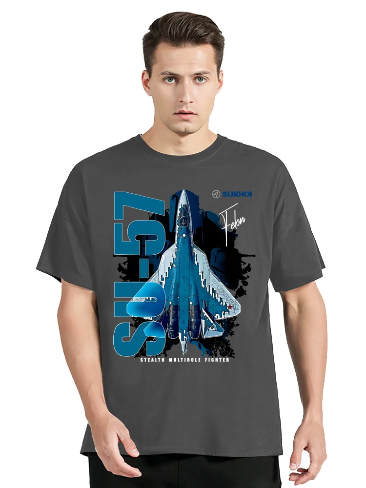 Streetwear Casual Cotton O-Neck T Shirt Su-57 Stealth Multirole Fighter Aircraft TShirt Graphic Mens Clothing Oversized T-shirt