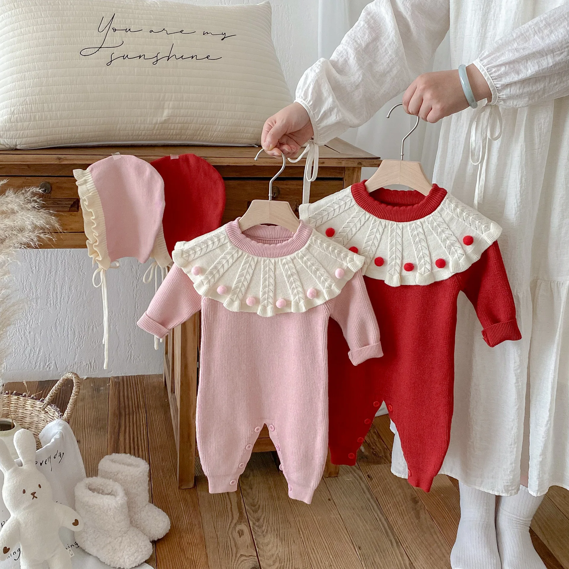 

Baby Knitted Jumpsuit 2025 Autumn New Baby Girl's Doll Collar Knitted One Piece Clothes Cute Baby Climbing Clothes