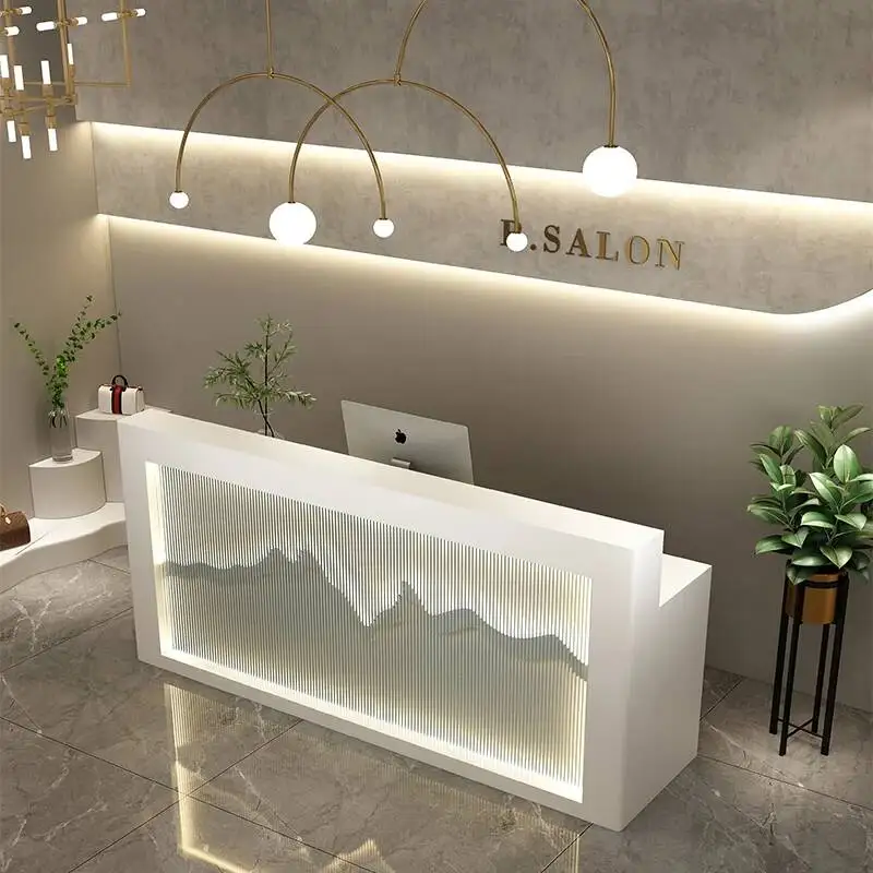 White Design Reception Desks Front Desk Counter Service High Quality Reception Desks L Shaped Store Scrivania Office Furniture