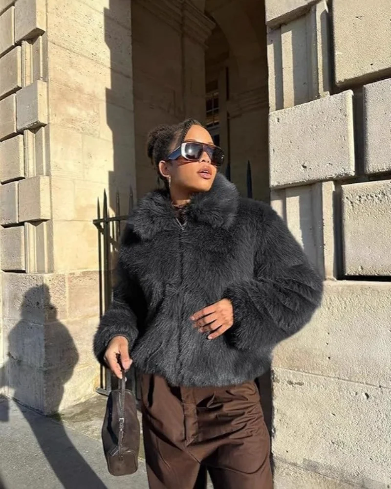 Women's Faux Fur Lapel Jacket for Chic Style - usage example