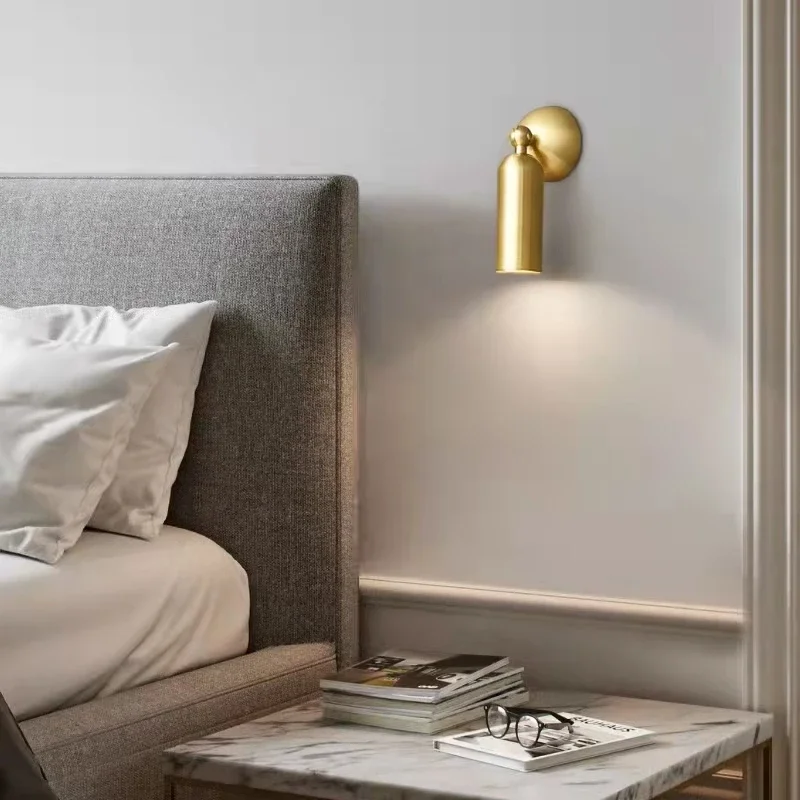 Brass LED Bedside Wall Lights Only Gold Aisle Ceiling 3 Color Temperature Dimming Rotatable Copper Modern Sconces For Bedroom